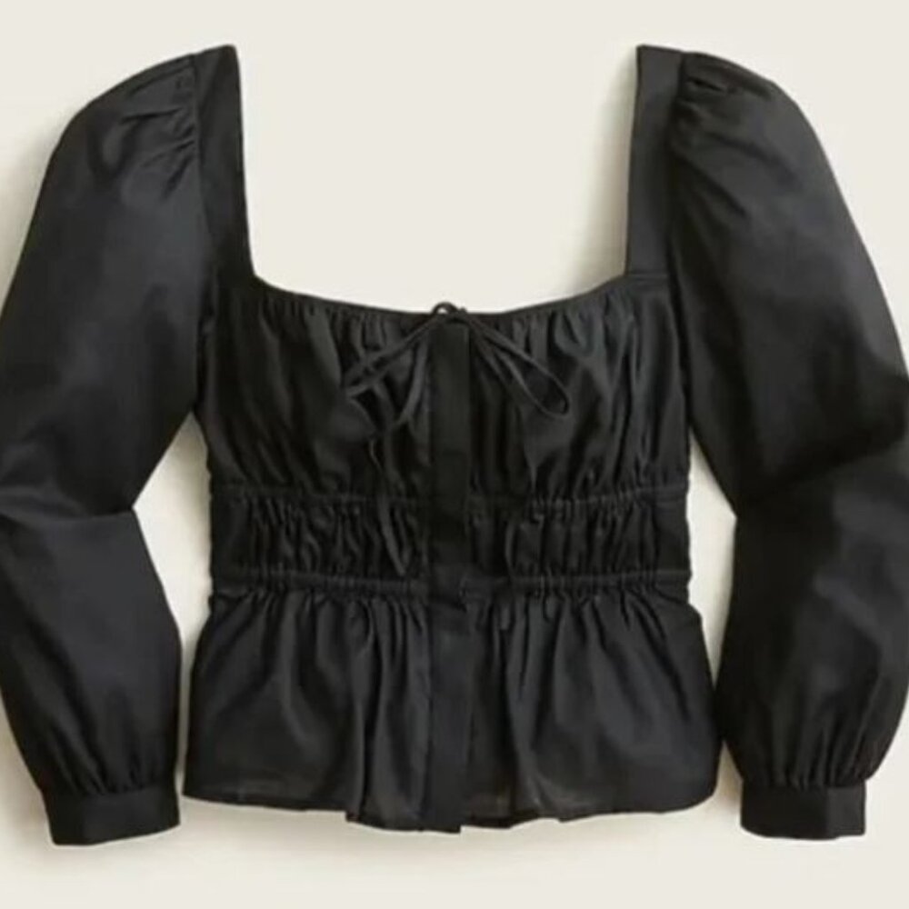 JCrew Cinched Waist Top in Herringbone Cotton - Black - size 6 - NWT